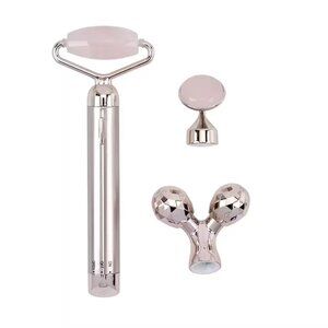 3in-1 Electric Rose Quartz Vibration Facial Massager Roller, NEW